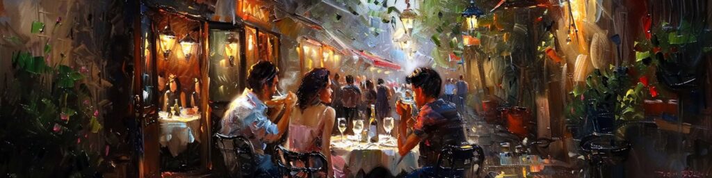 People dining at a long table