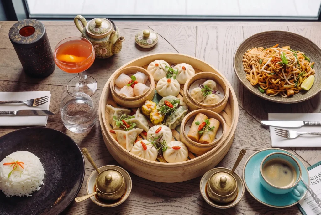 Halal Chinese dim sum platter at Lulu Wild restaurant, Brindleyplace, Birmingham