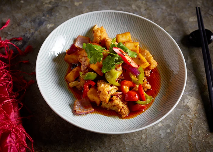 Chilli paneer with cauliflower and peppers from the pre-show menu at Lulu Wild, Birmingham
